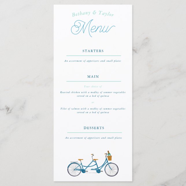 Menu vélo tandem aquarelle pour deux (Devant)