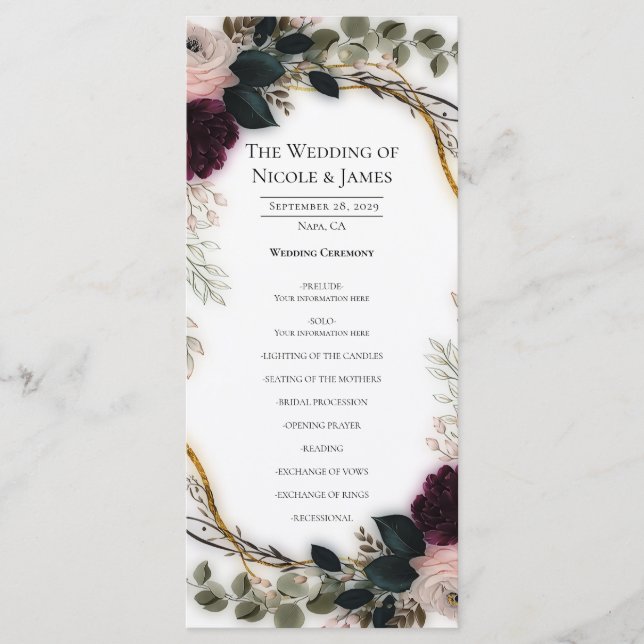 Menu Velvet Plum Garden Floral Greenery Wedding  (Devant)