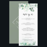 Menu Verdure Aquarelle Eucalyptus Dîner Mariage<br><div class="desc">Dîner Mariage Eucalyptus à l'aquarelle verte Menu. Monogramme au fond.</div>