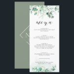 Menu Verdure Aquarelle Eucalyptus Dîner Mariage<br><div class="desc">Dîner Mariage Eucalyptus à l'aquarelle verte Menu. Monogramme au fond.</div>