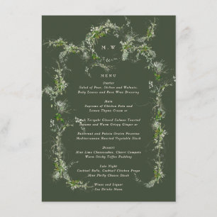 Menu Verdure encadrée Monogramme Eucalyptus Mariage ver