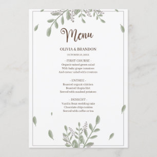 Menu Verdure minimaliste avec Mariage d'aquarelle