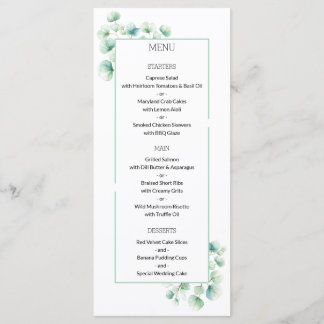 Menu Verdure minimaliste Thème Eucalyptus Mariage