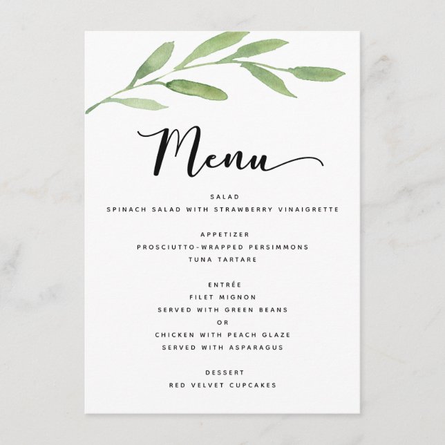 Menu Verdure Rustique Simple Elégant Mariage d'aquarell (Devant)