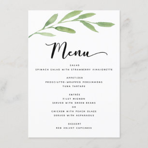 Menu Verdure Rustique Simple Elégant Mariage d'aquarell