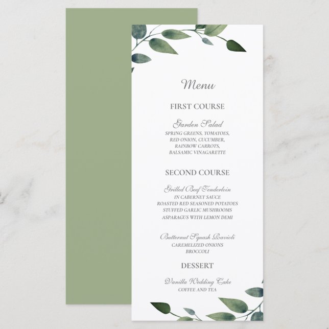 Menu Verdure vert et or Géométrique Mariage rustique (Devant / Derrière)