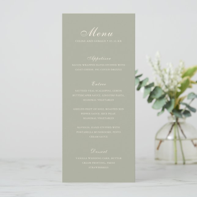 Menu Vert Élegant Mariage Classique Subtil (Debout devant)