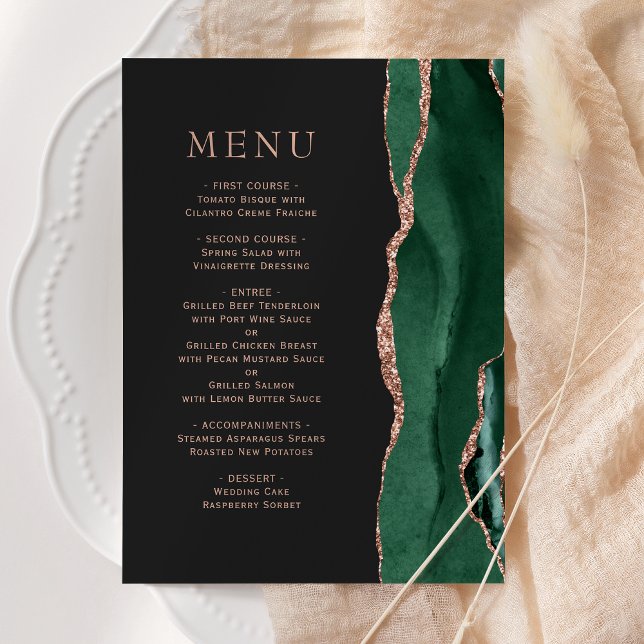 Menu Vert émeraude Rose Or Agate Mariage sombre (Créateur téléchargé)