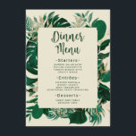 Menu Vert moderne Dîner Mariage tropical Feuille<br><div class="desc">Foliage Tropical Vert tendance et Feuille encadré Accueil de mariage personnalisé Dîner ou dîner de fête 3 Plat Menu - avec les noms de la mariée et de la salle, l'emplacement et la date. Parfait pour le décor de table ! Dans une palette de couleurs audacieuses de vert, d'émeraude et...</div>