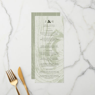 Menu Vert mousse rustique bois grain mariage printemps