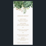 Menu Vert or moderne Mariage tropical<br><div class="desc">Menu mariage botanique moderne avec une bordure supérieure composée d'aquarelles peintes de verdure tropicale et de feuilles faux or. Ces élégants menus tropicaux à thème mariage sont parfaits pour un mariage d'été.</div>