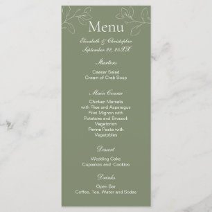 Menu Vert sauge Boho Fleurs blanches Botanique Mariage