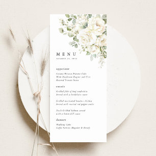 Menu Vert sauge et blanc, dîner de mariage floral aquar
