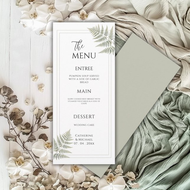 Menu Vert sauge fougère mariage élégant (Créateur téléchargé)