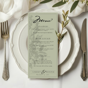Menu Vert Sauge Mariage de Jardin Romantique Floral Vin