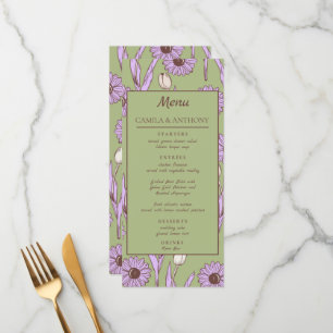 Menu Vert violet rétro Y2K Funky Hippie Flower Motif