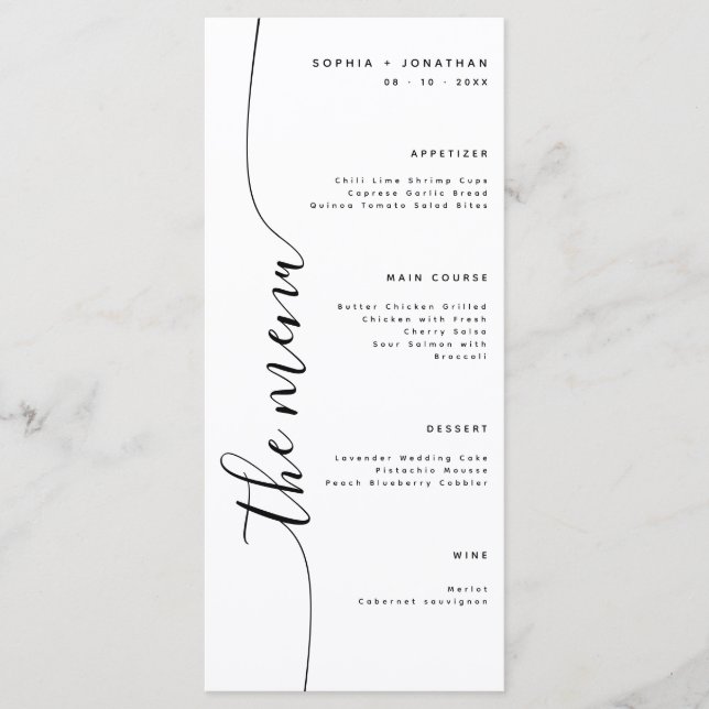 Menu Vertical Script Elegant Wedding Menu (Devant)