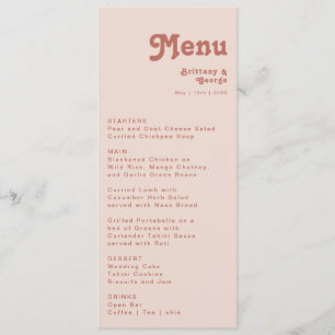 Menu Vibes rétro simples   Dîner Mariage rose pâle
