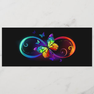 Menu Vibrant infinity with rainbow butterfly on black