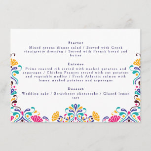 Menu Vibrant mexicaine Fiesta Style Mariage arc-en-ciel