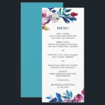 Menu Vibrant Turquoise rose rose floral moderne Mariage<br><div class="desc">Mariage moderne à fleurs Menu avec des pivoines et des roses en rose gras et vibrant avec des sprigs verts dans les tons turquoises et bleus. Le dos est assorti d'un bleu turquoise. Ce menu Mariage clair aux couleurs bijoux est idéal pour un mariage d'été.</div>