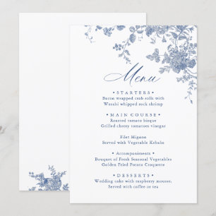 Menu Victorian Dusty Blue French Garden Floral Mariage