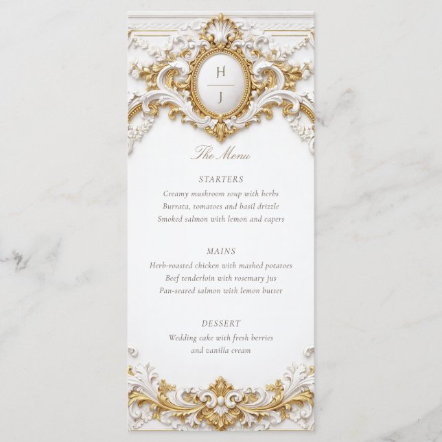 Menu Victorian Gold & White Baroque Frame Wedding (Devant)