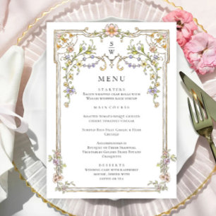 Menu Victorian Ornate Grace Bohemian Dîner Mariage