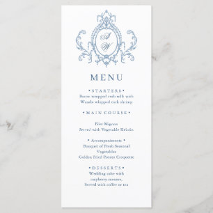 Menu Victorien Ornate Grace Floral Dusty Mariage bleu
