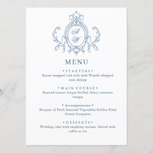 Menu Victorien Ornate Grace Floral Dusty Mariage bleu