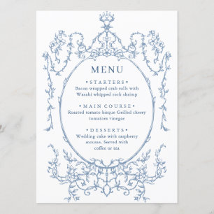 Menu Victorien Ornate Grace Floral Dusty Mariage bleu