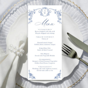Menu Victorien Ornate Grace Floral Dusty Mariage bleu