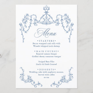 Menu Victorien Ornate Grace Floral Dusty Mariage bleu