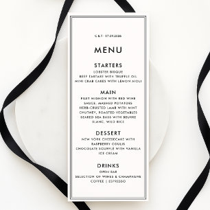 Menu Vieil argent / mariage de luxe calme noir et blanc