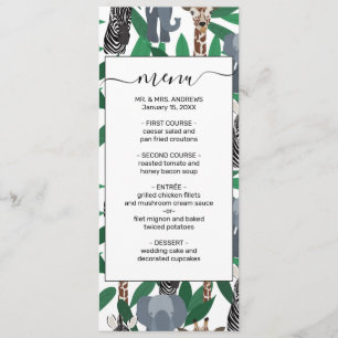 Menu Vierge Zebra Elephant Giraffe Safari Animals