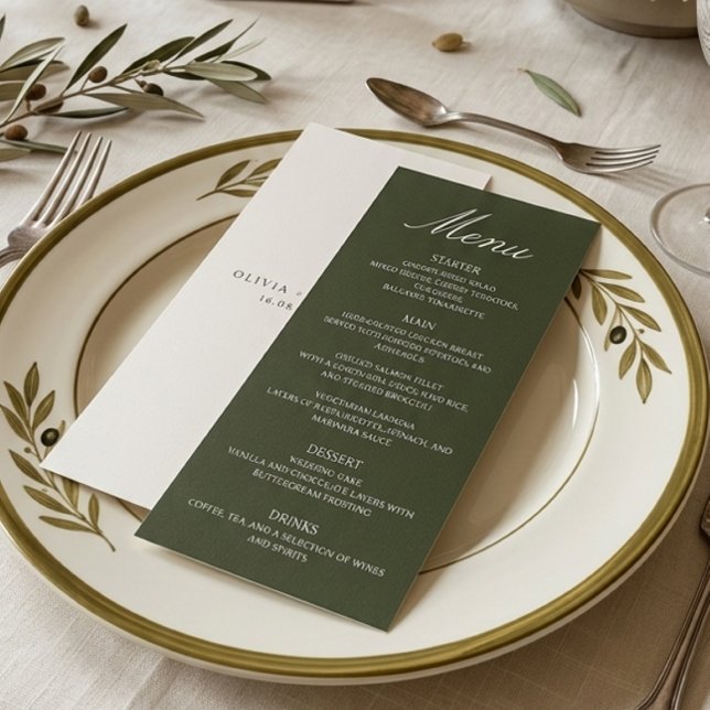 Menu Vieux Argent Olive Vert Élégant Monogramme Mariage (Créateur téléchargé)