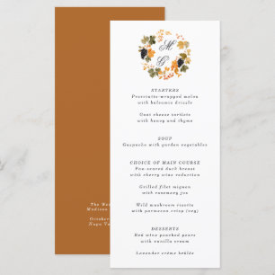 Menu Vignoble Monogram Fall Wreath Vineyard Mariage