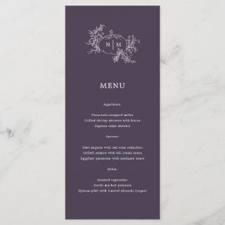 Menu Vins citrouilles Plum foncé violet Monogramme Mari