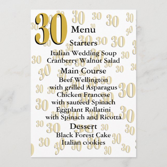 Menu Vintage 1996 Milestone 30e Anniversaire   (Dos)