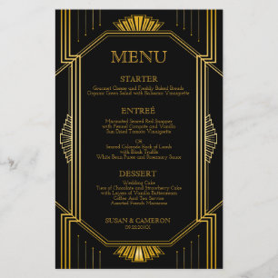 Menu vintage Art Déco Black Gold Mariage