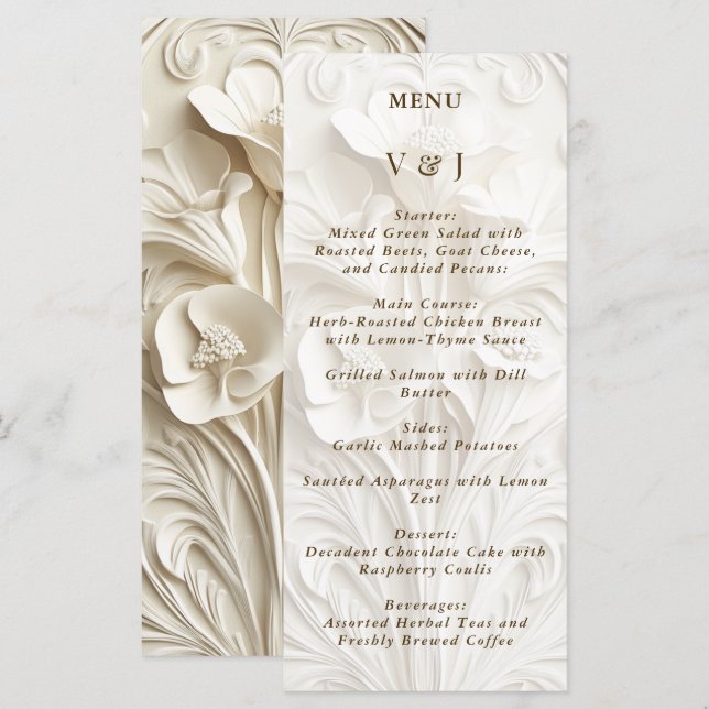 Menu Vintage Art Nouveau Floral Mariage (Devant / Derrière)