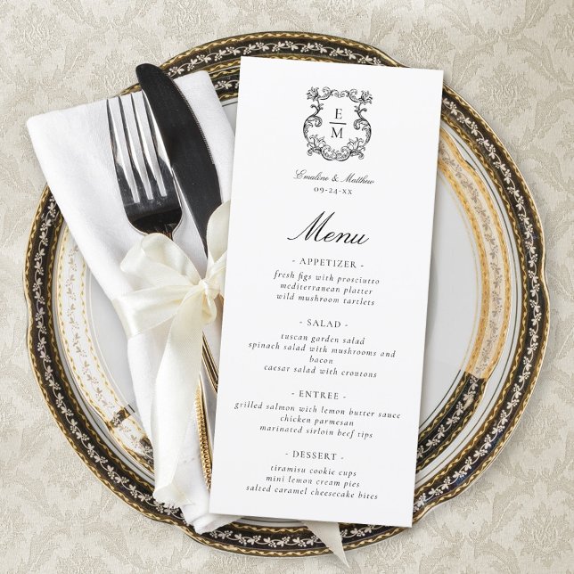 Menu Vintage Baroque Monogram Crest Mariage (Créateur téléchargé)