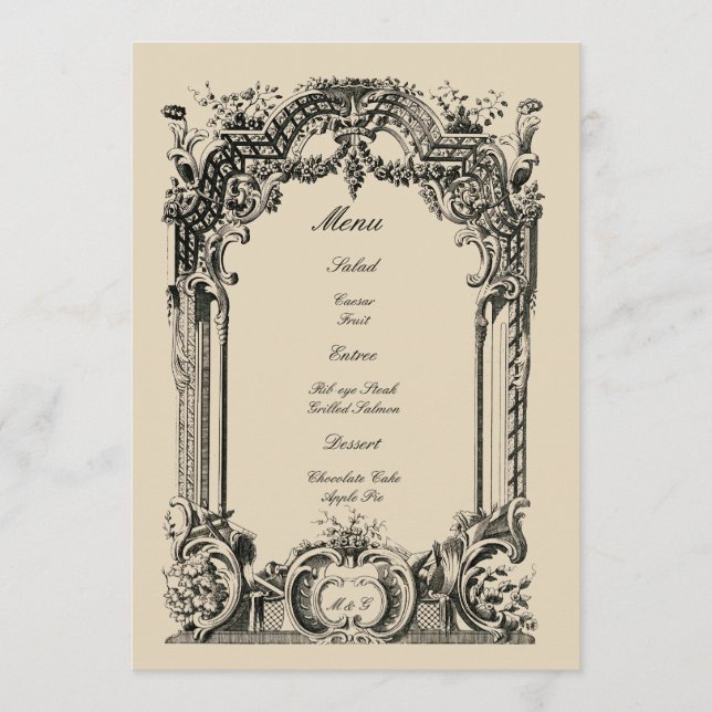 Menu Vintage Baroque Rococo Mariage (Devant)