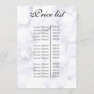 Menu Vintage Beauty Salon Price List
