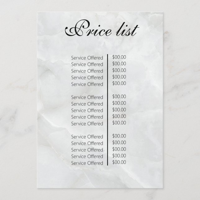 Menu Vintage Beauty Salon Price List (Devant)