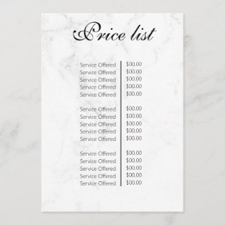 Menu Vintage Beauty Salon Price List
