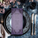 Menu Vintage chauve-souris jusqu'à la mort violet Maria<br><div class="desc">Élevez votre mariage gothique avec un menu mariage d'inspiration victorienne qui respire l'élégance intemporelle et le mystère. Conçu pour ressembler à une reliure de livre antique, ce design étonnant comprend un filigrane noir lacé sur un arrière - plan mauve vintage et en détresse, évoquant le charme d'une époque révolue. Laissez...</div>