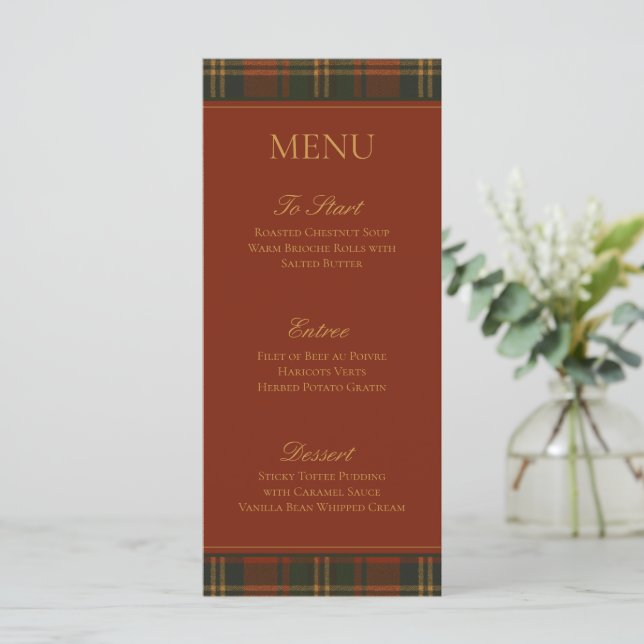 Menu Vintage Christmas Plaid Traditional Family (Debout devant)