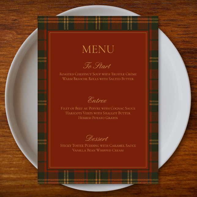 Menu Vintage Christmas Plaid Traditional Family (Créateur téléchargé)
