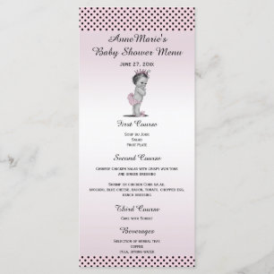 Menu vintage de baby shower de princesse pois